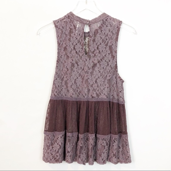 Free People Plum Lace Tiered Crochet Tank Medium - Picture 2 of 8